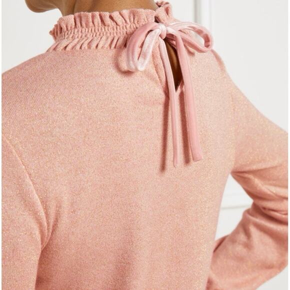Talbots Tie Back Smocked Shimmer Ruffle Neck Blush Pink Sweater Top Size 2X - Picture 1 of 12